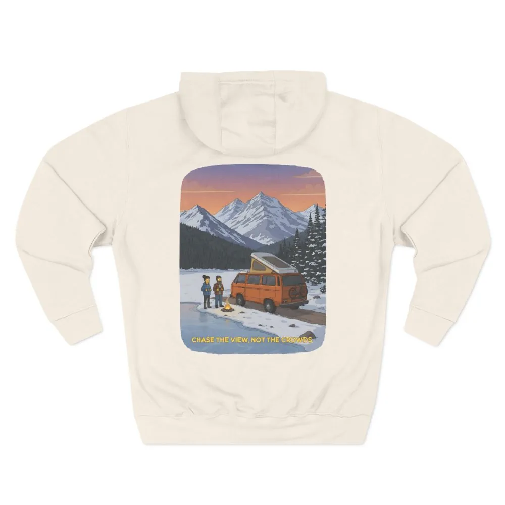 Three-Panel Fleece Hoodie - "Chase The Views-Not The Crowds"" Design Sitcom-Line