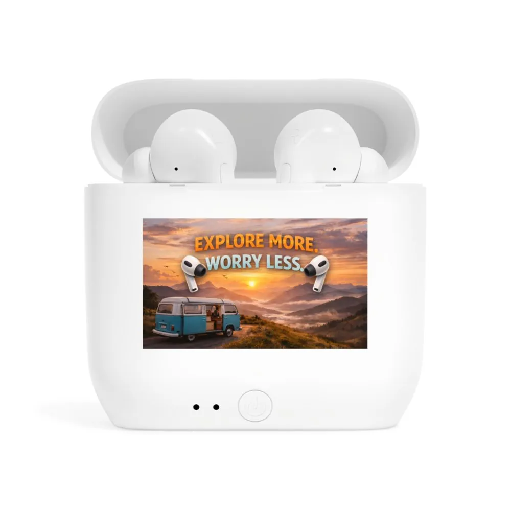 Essos Wireless Earbuds – “Explore More, Worry Less” Travel Graphic