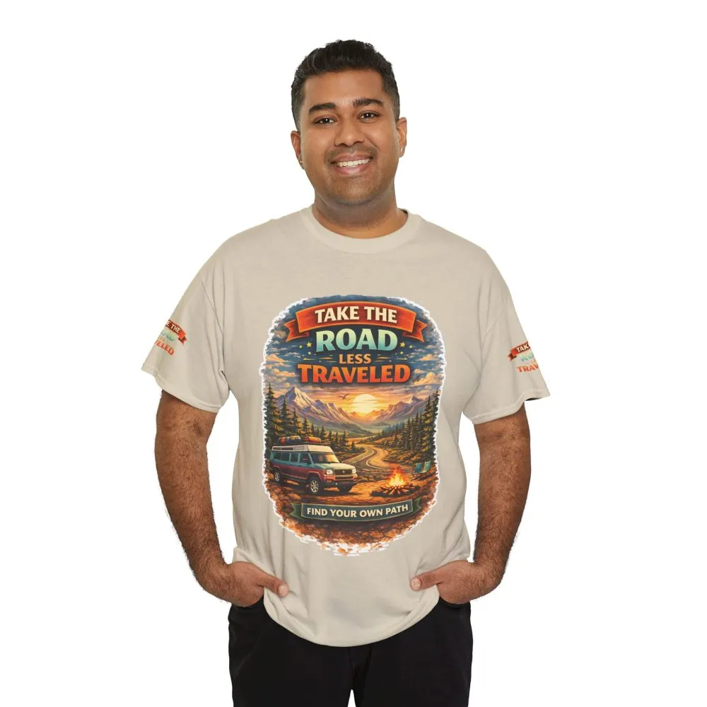 Unisex Heavy Cotton Tee — "Take The Road Less Traveled" Design Scenic-Line