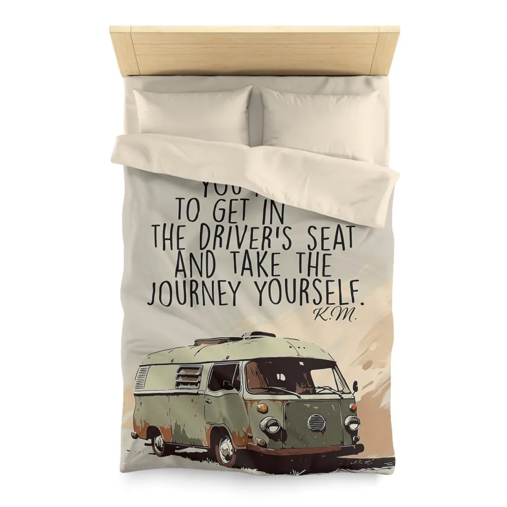 Duvet Cover — 'Take the Journey Yourself' Vintage Camper Quote Bedding