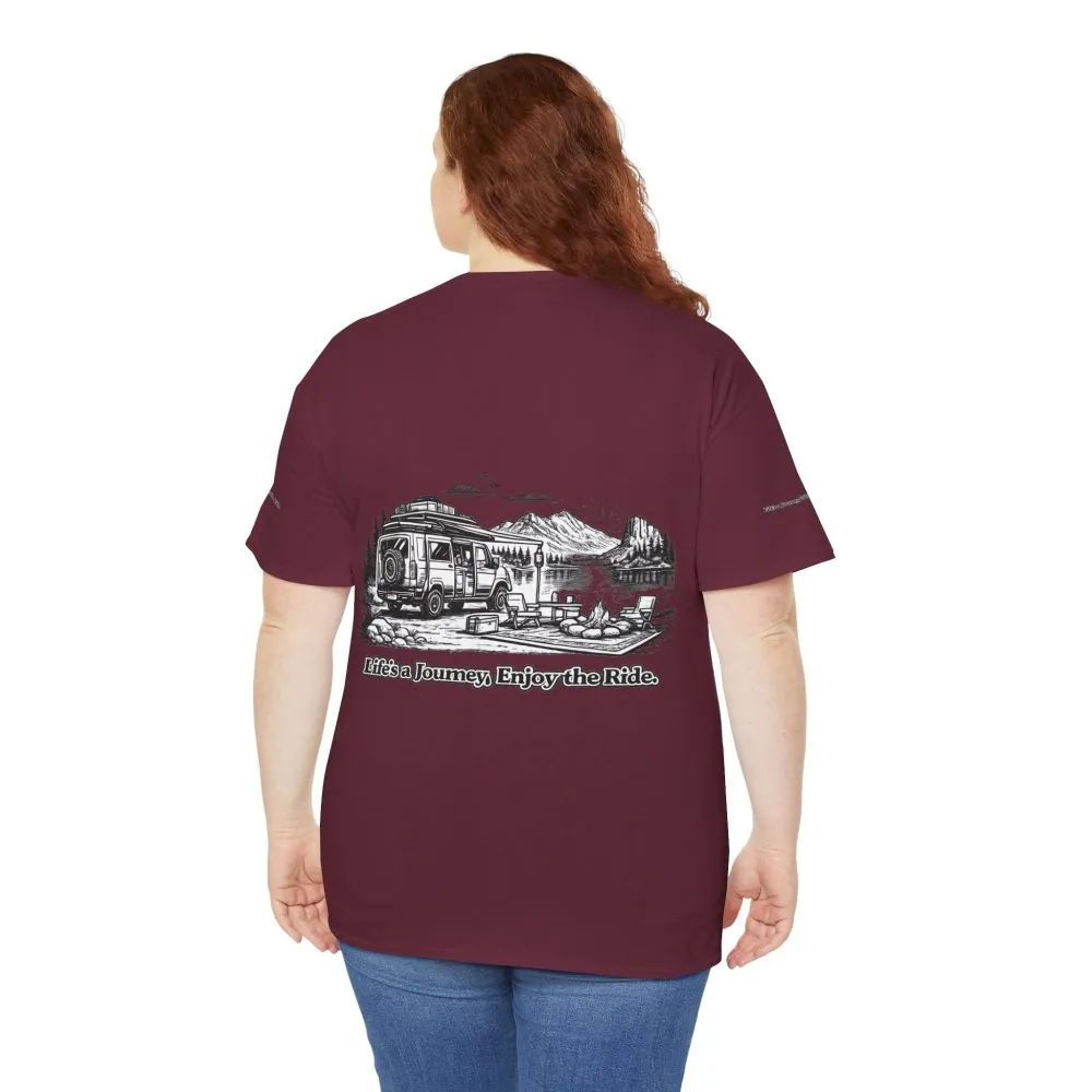 Unisex Heavy Cotton Tee — "Lifes A Journey,Enjoy The Ride" Design Minimal-Line