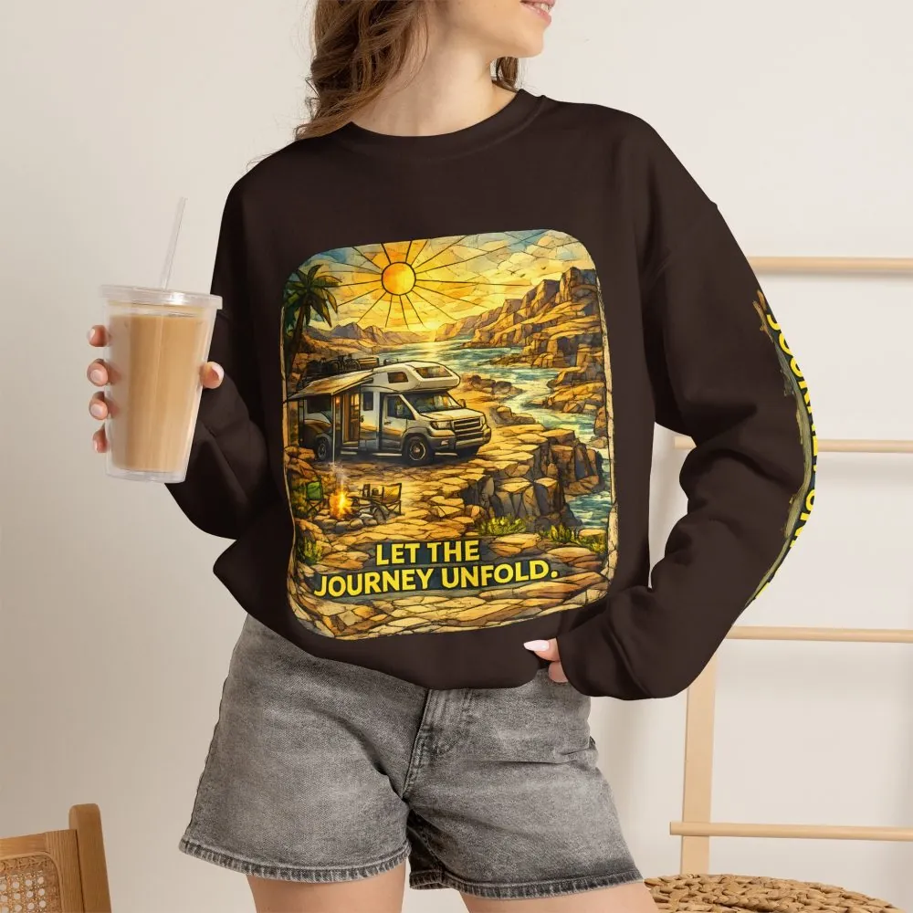 Unisex Heavy Blend™ Crewneck Sweatshirt — "Let The Journey Unfold" Design Cubic-Line