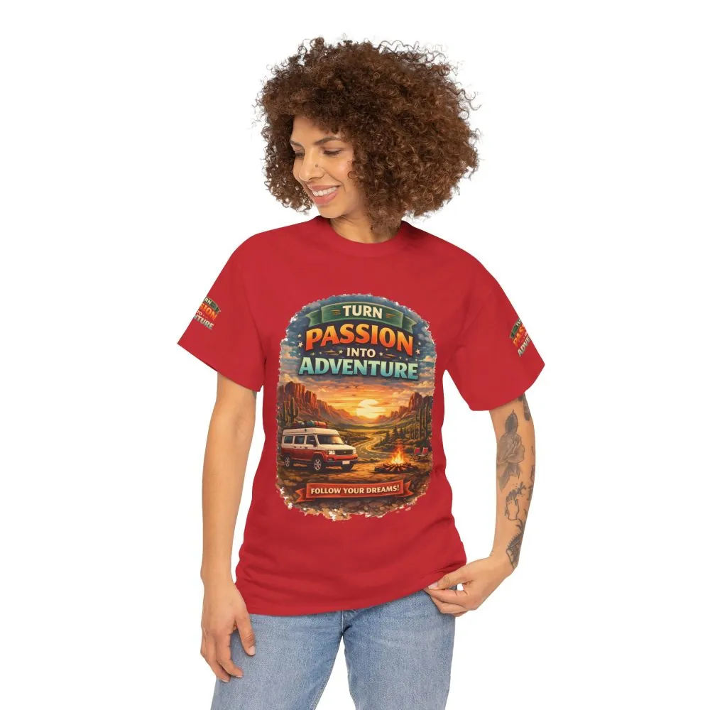 Unisex Heavy Cotton Tee — "Turn Passion Into Adventure" Design Scenic-Line