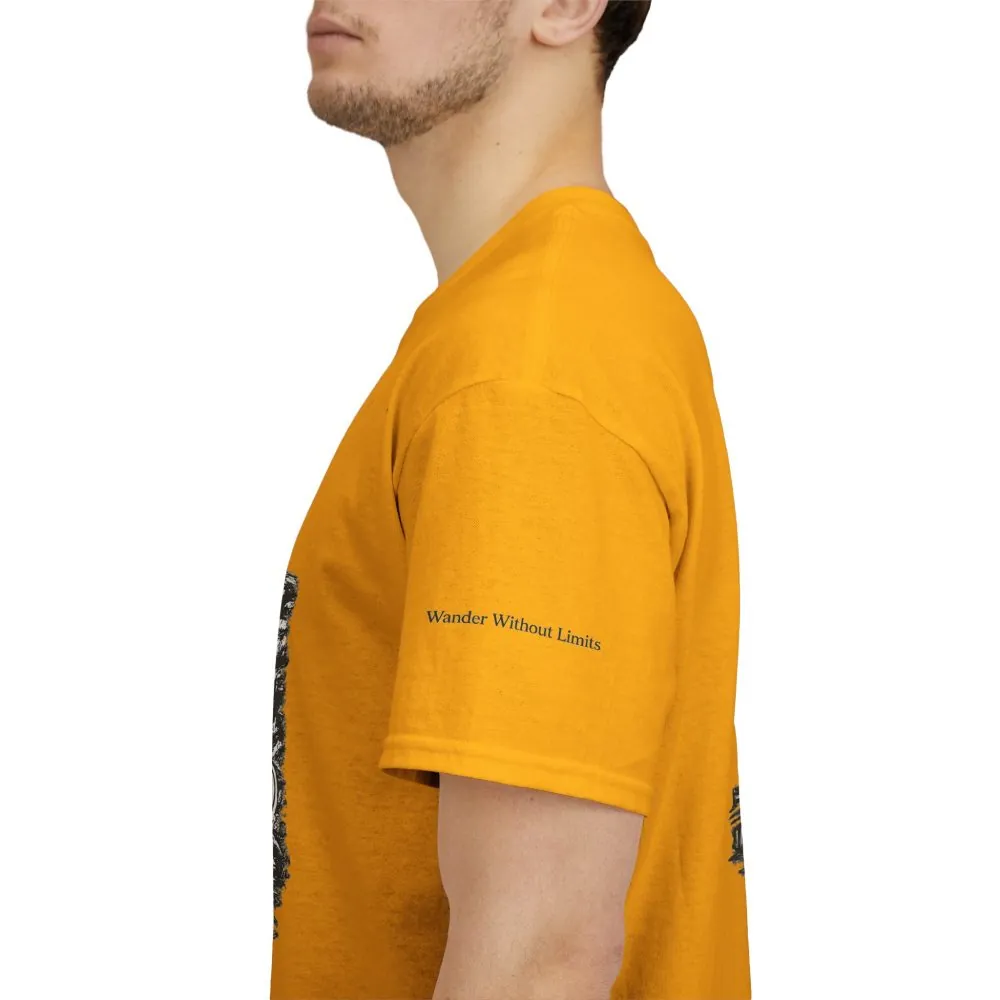 Unisex Heavy Cotton Tee — "Wander Without Limits" Design Minimal-Line