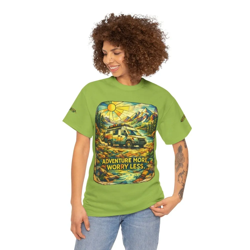 Unisex Heavy Cotton Tee — "Adventure More Worry Less" Design Cubic-Line