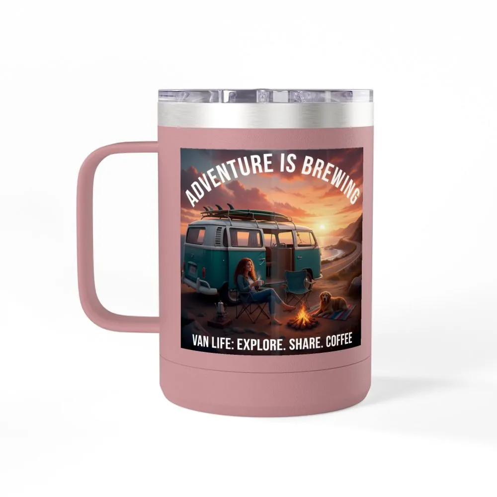 9871294932790601717_2048.jpeg Coffee Mug Tumbler, 15oz-- "Adventure Is Brewing"