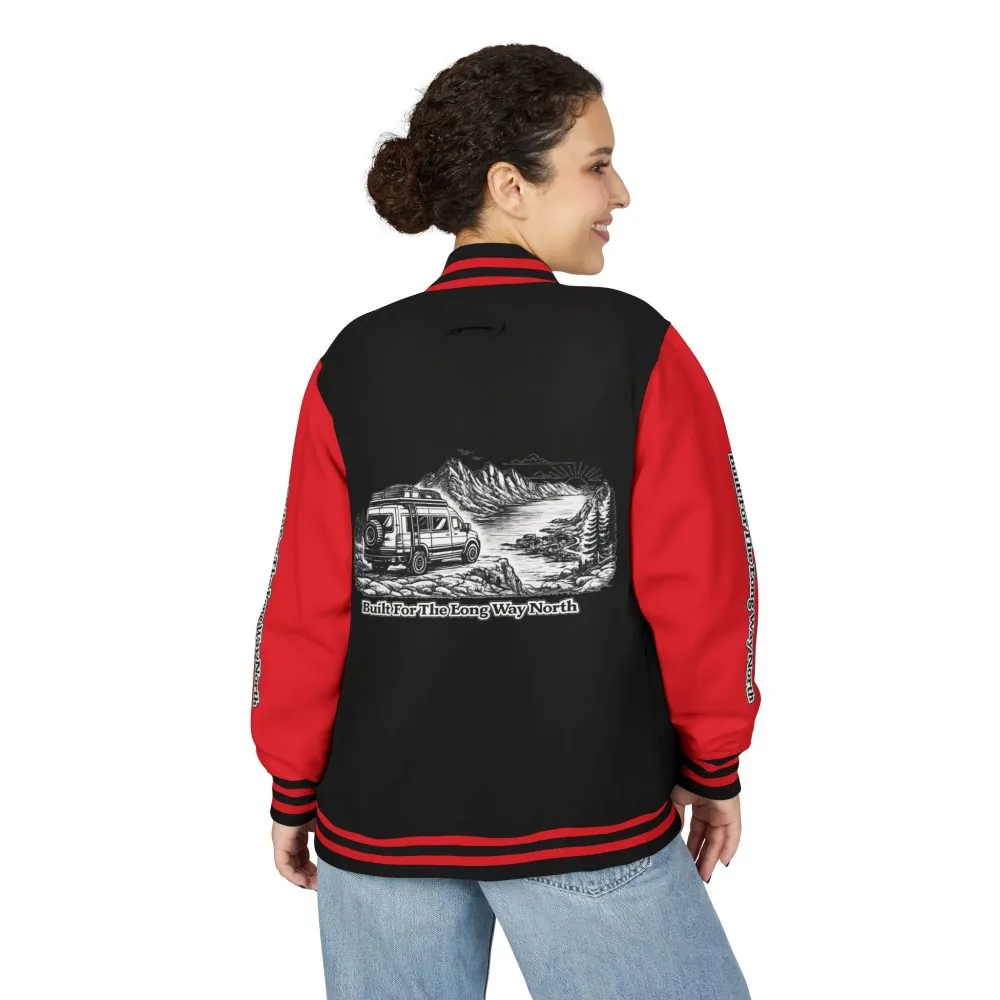 Unisex Heavyweight Letterman Jacket — "Built For The Long Way North" Travel Varsity Coat