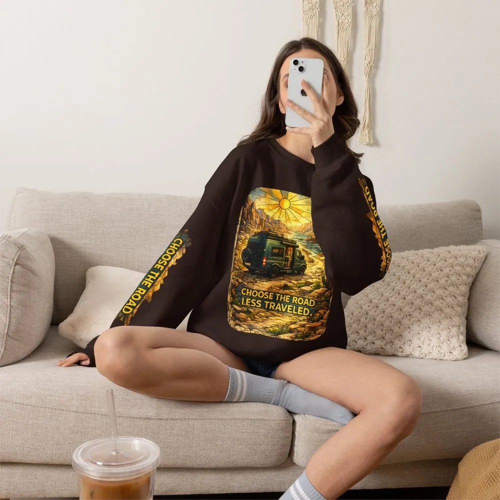 Unisex Heavy Blend™ Crewneck Sweatshirt — "Choose The Road Less Traveled" Design Cubic-Line