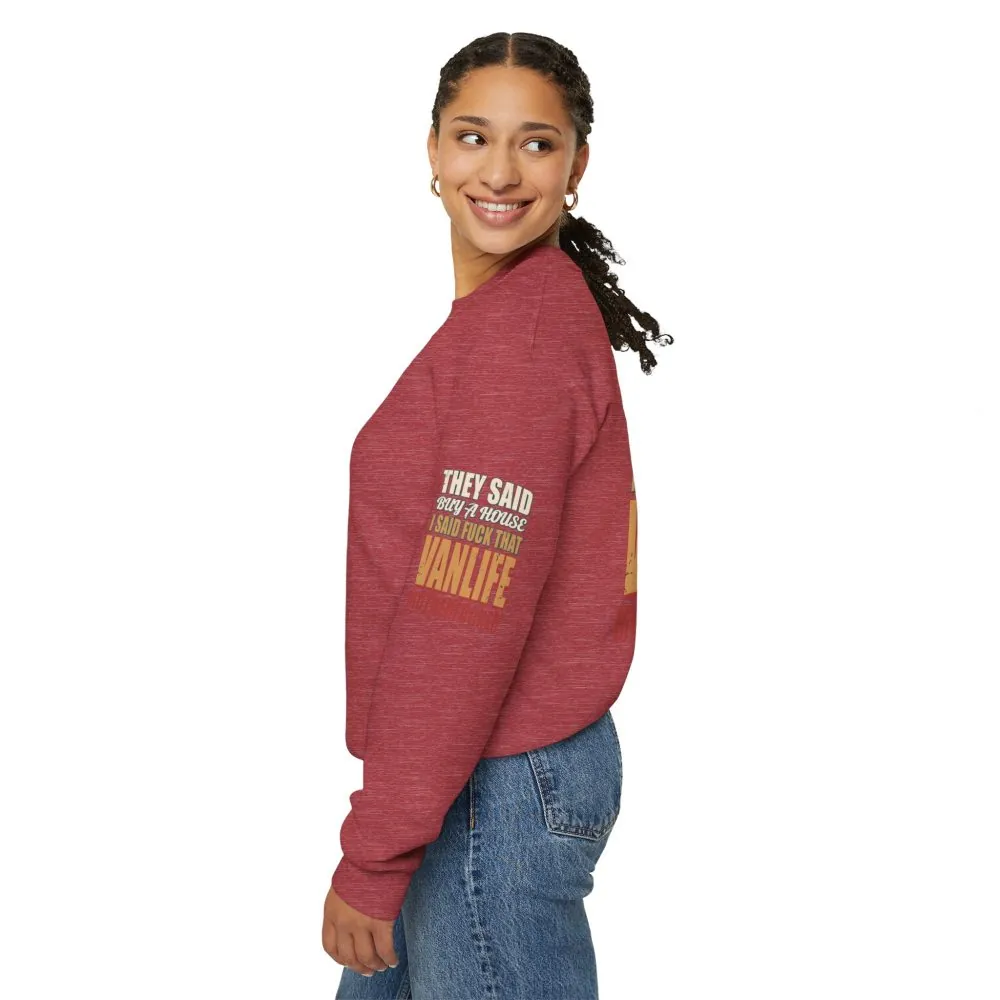 Unisex Heavy Blend™ Crewneck Sweatshirt — "They Said Buy A House" Design F**K-Line