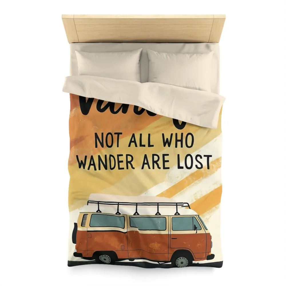 Duvet Cover — "Vanlife: Not All Who Wander Are Lost" Retro Camper Bedding