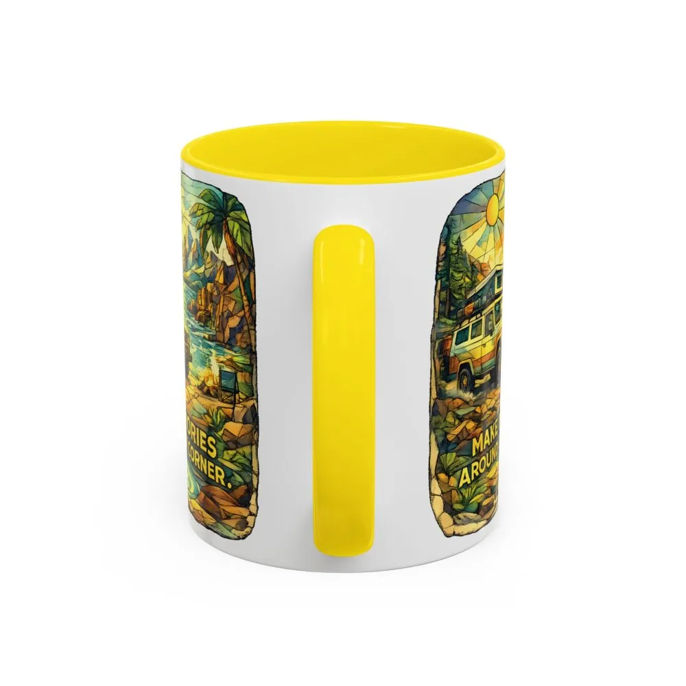 Accent Coffee Mug (11, 15oz) — "Make Memories Around Every Corner" Design Cubic-Line