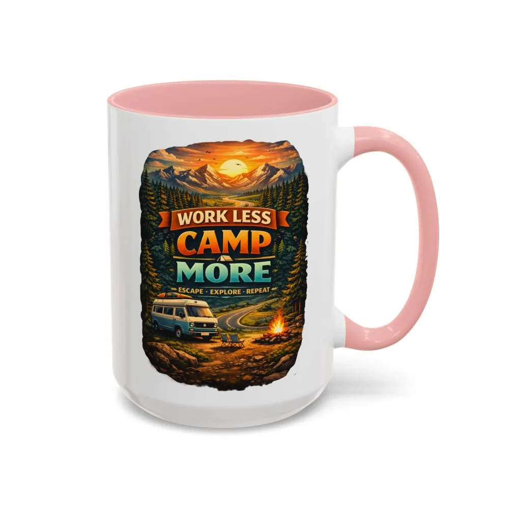 Accent Coffee Mug (11, 15oz) — "Work Less-Camp More" Design Scenic-Line