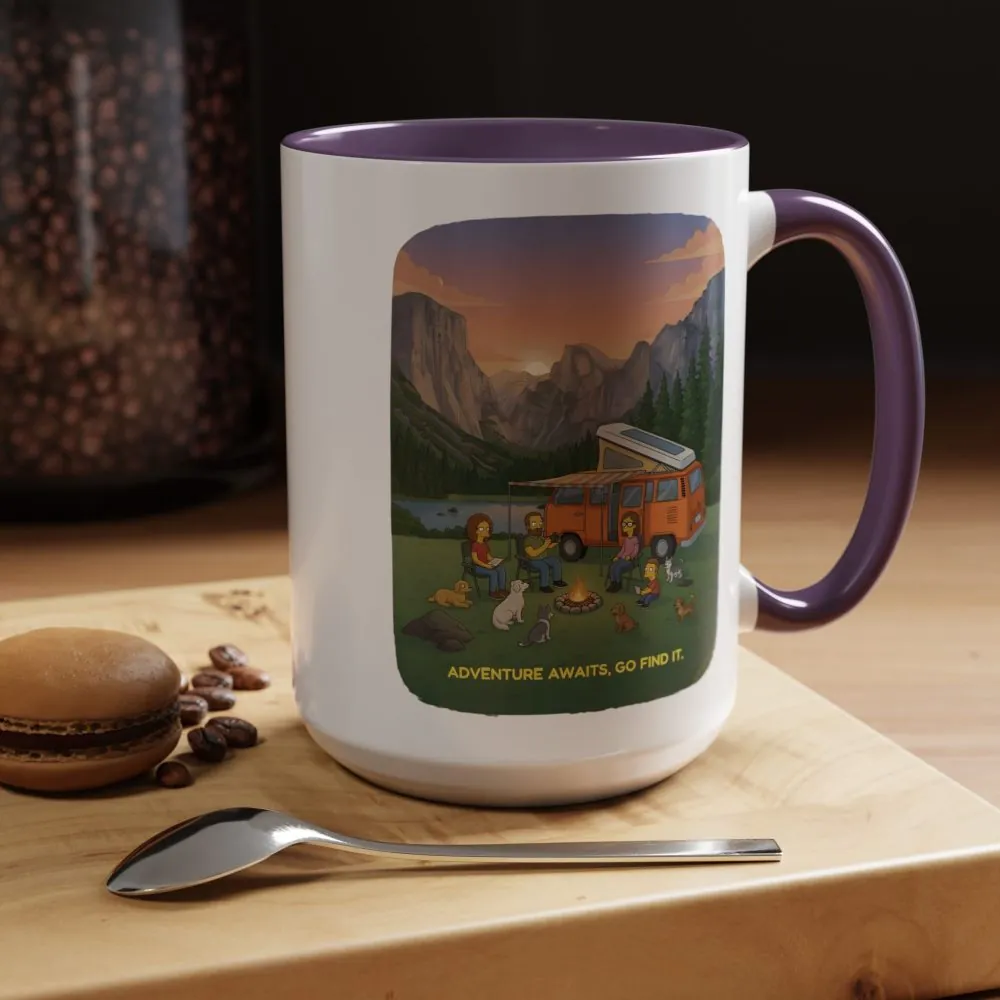 Accent Coffee Mug (11, 15oz) — "Adventure Awaits-Go Find It"" Design Sitcom-Line