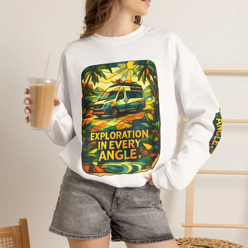 Unisex Heavy Blend™ Crewneck Sweatshirt — "Exploration In Every Angle" Design Cubic-Line