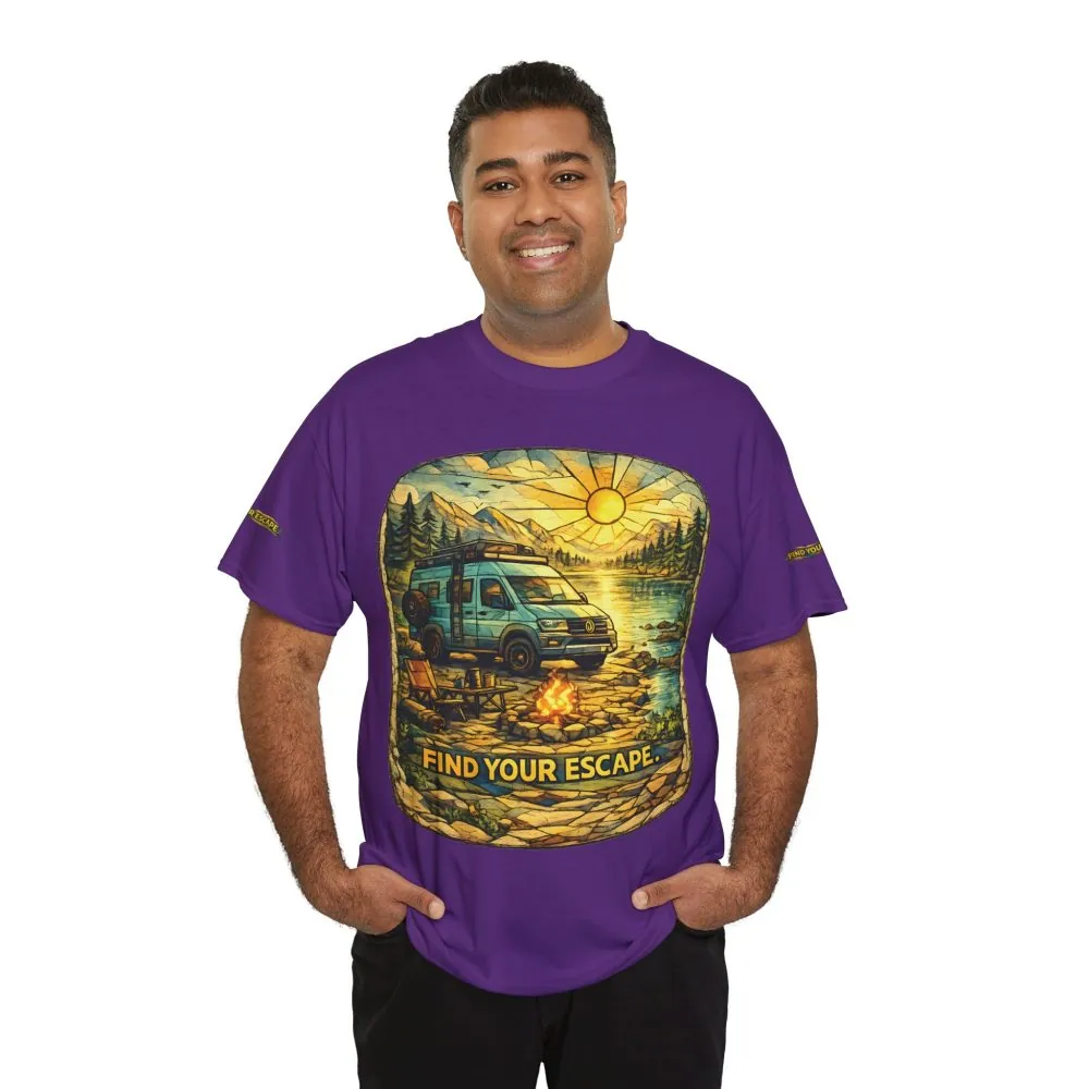 Unisex Heavy Cotton Tee — "Find Your Escape" Design Cubic-Line