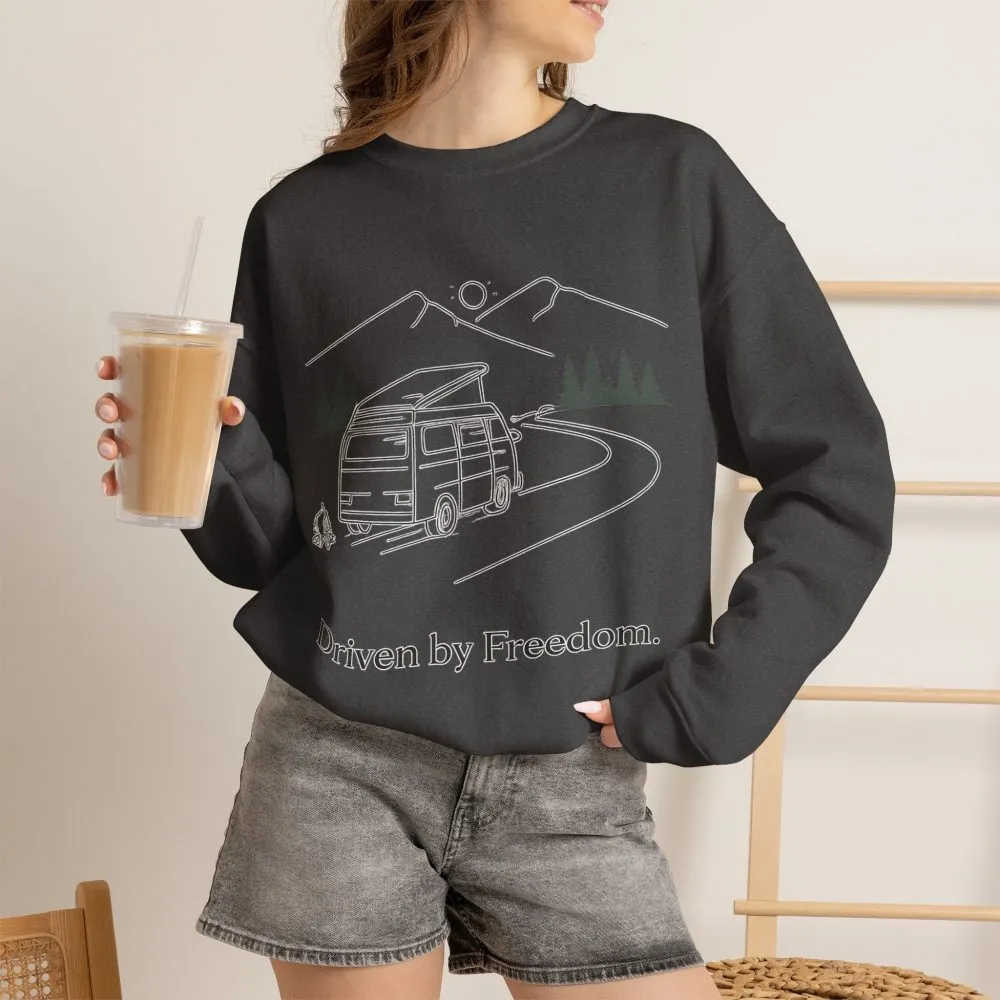 Unisex Heavy Blend™ Crewneck Sweatshirt — "Driven By Freedom" Design Minimal-Line