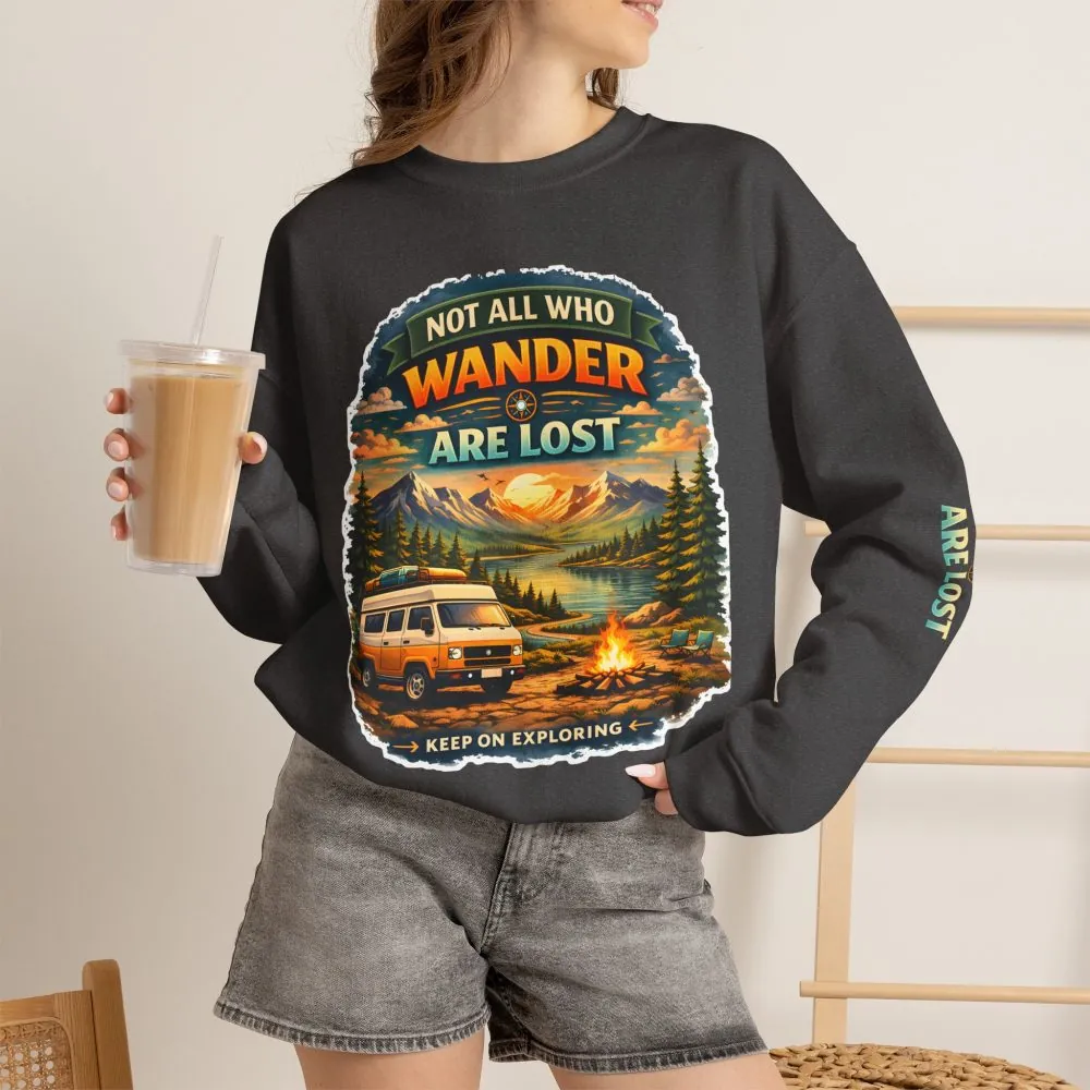 992572800814200355_2048.jpeg Unisex Heavy Blend™ Crewneck Sweatshirt — "Not All Who Wander Are Lost" Design Scenic-Line