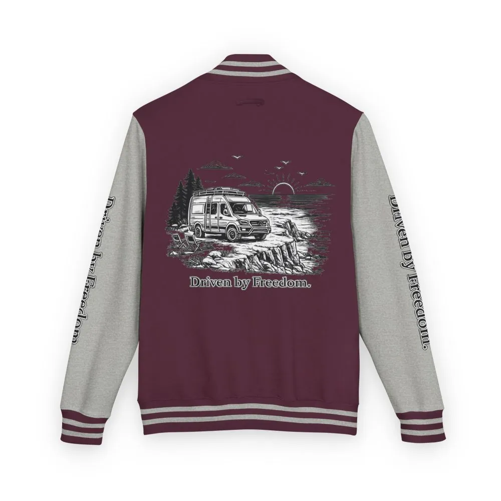Unisex Heavyweight Letterman Jacket — "Driven By freedom" Travel Varsity Coat