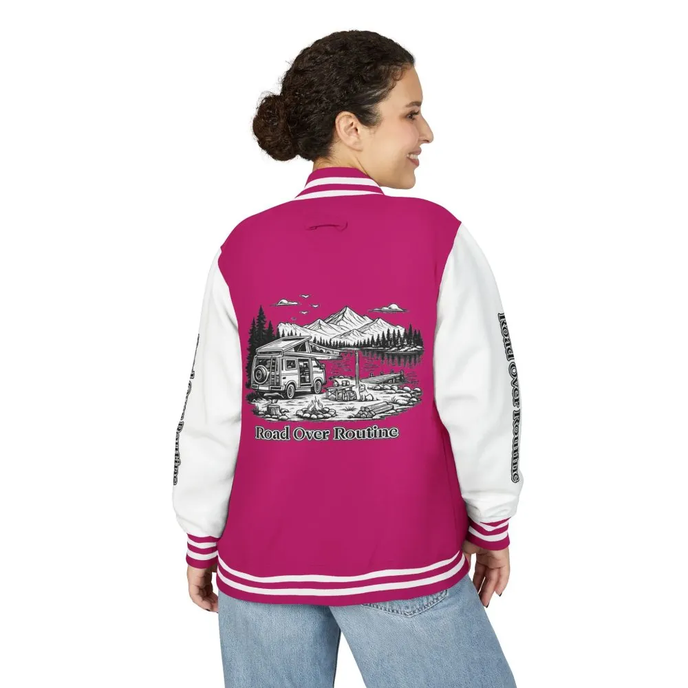 Unisex Heavyweight Letterman Jacket — "Road Over Routine" Travel Varsity Coat