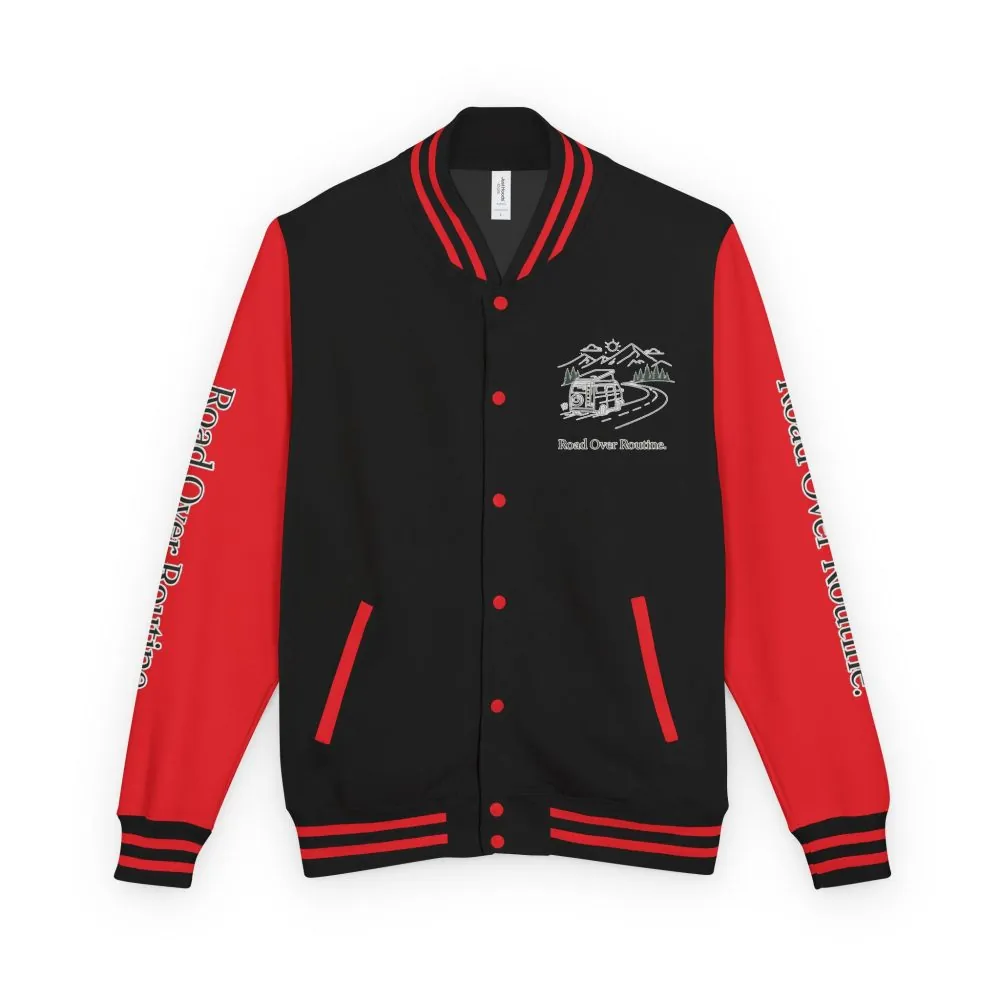 Unisex Heavyweight Letterman Jacket — "Road Over Routine" Travel Varsity Coat
