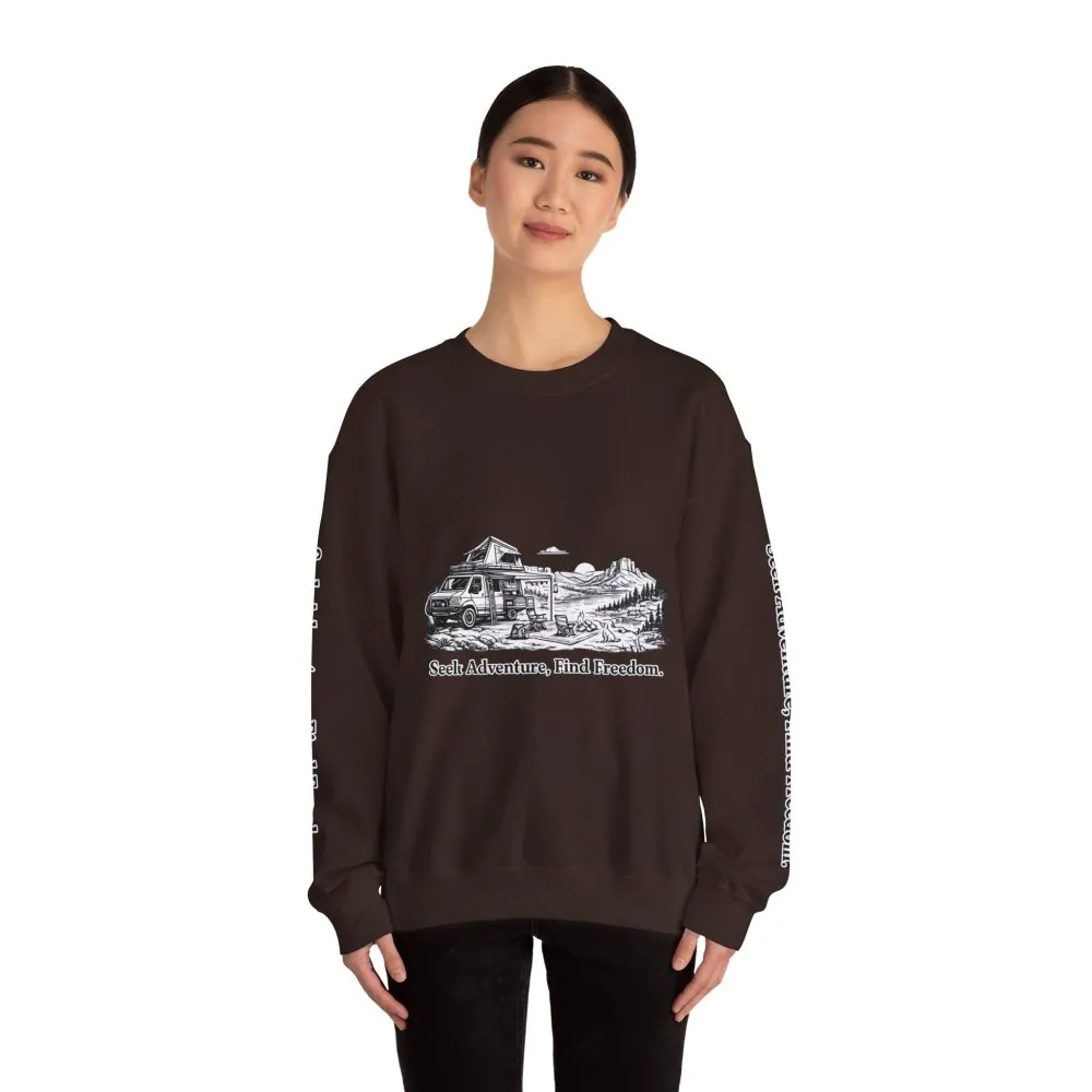 Unisex Heavy Blend™ Crewneck Sweatshirt — "Seek Adventure, Find Freedom" Design Minimal-Line