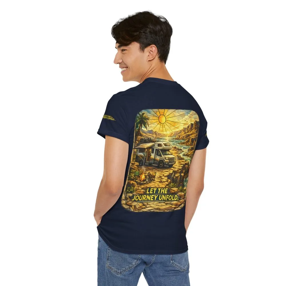 Unisex Heavy Cotton Tee — "Let The Journey Unfold" Design Cubic-Line