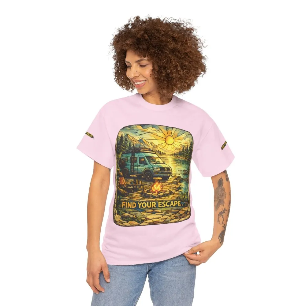 Unisex Heavy Cotton Tee — "Find Your Escape" Design Cubic-Line