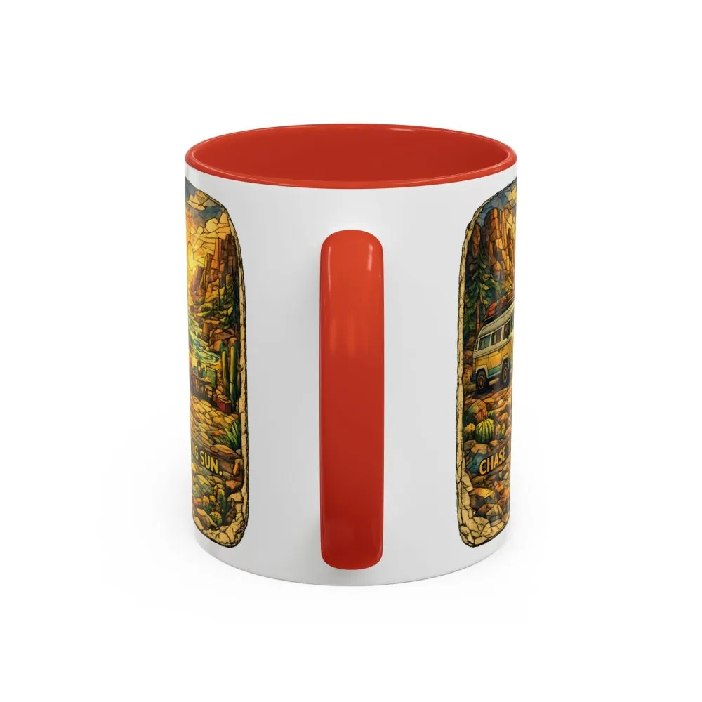 Accent Coffee Mug (11, 15oz) — "Chase The Settings Sun" Design Cubic-Line